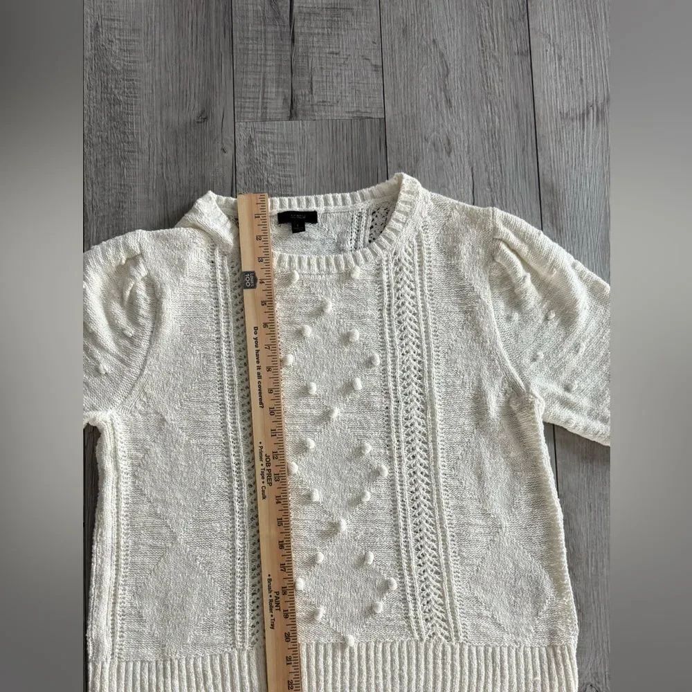 J Crew Ivory Knit Pullover  with a pattern 3/4 sleeve, round neckline Sz L soft - Picture 8 of 12